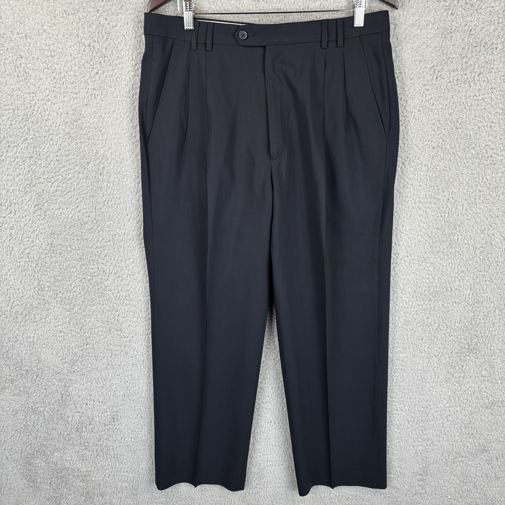 St Croix Dress Pants Mens 35x29‎ Dark Navy Pleated Trousers Merino Wool Italy